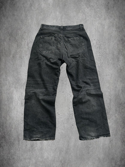 Washed Baggy Fit Dark Grey Jeans